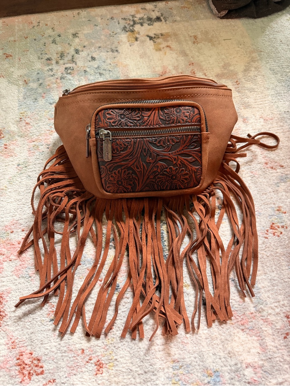 Fringed Tooled Leather Crossbody Bag